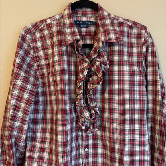 Ralph Lauren plaid ruffle button down shirt - Picture 2 of 3